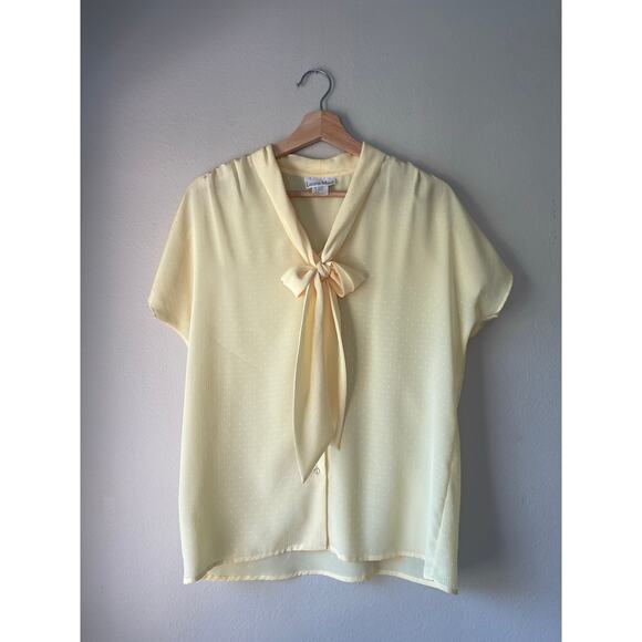 Laura Mae Yellow Polka Dot Sheer Vintage Tie Neck Blouse – Size 8 - Picture 1 of 7
